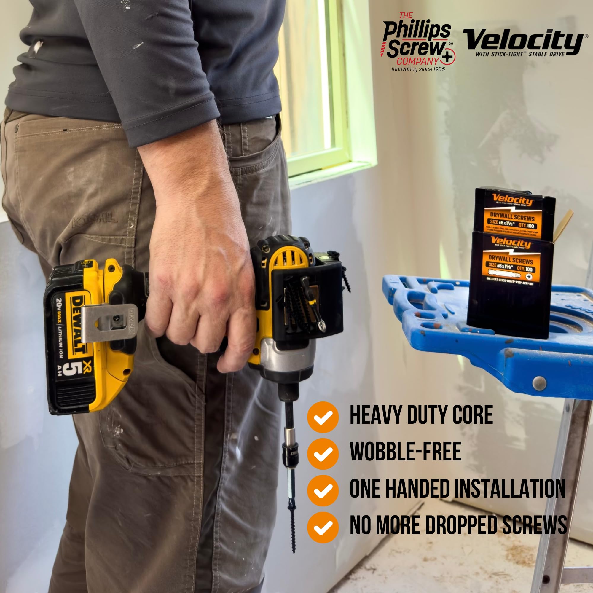 Velocity 1 1/4 Drywall Screws (Size #6) – Black Phosphate Coated Screws for Drywall and Stick-Tight PSD ACR Drive Bit (150 Pieces) - Image 3