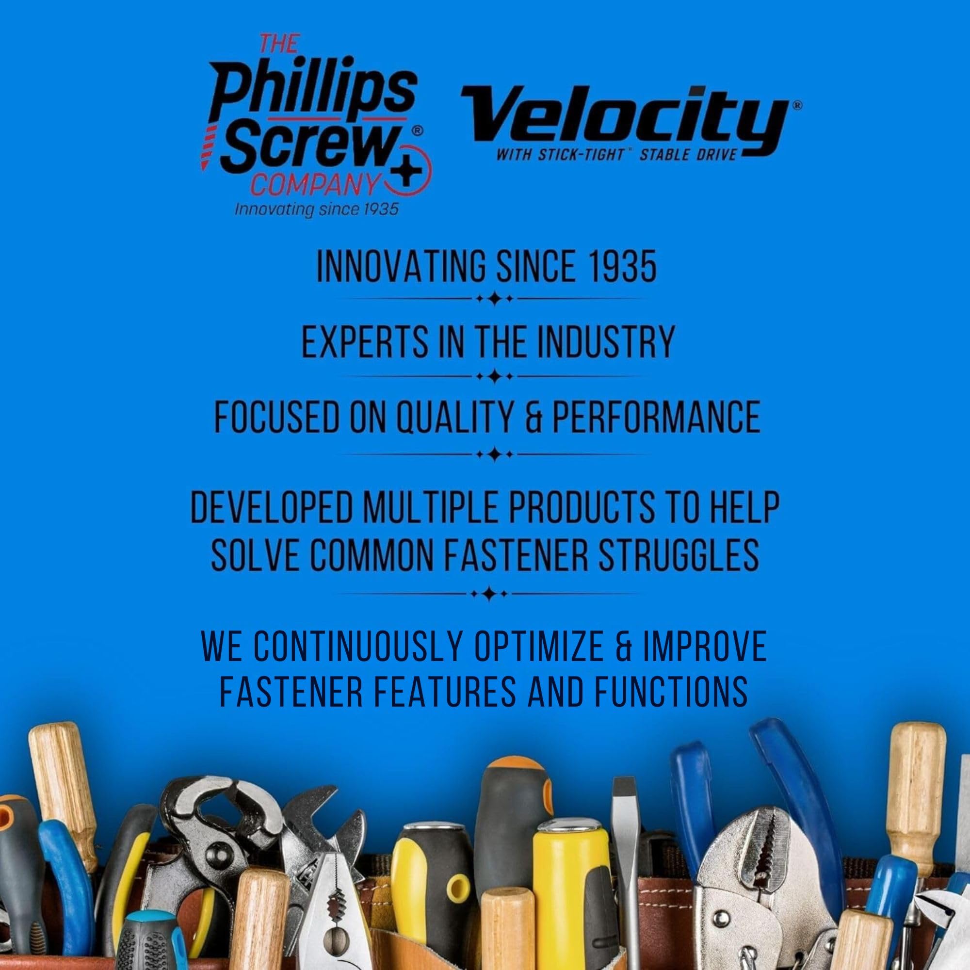 Velocity 1 1/4 Pocket Hole Screws (Size #8, 1 Lb) – Stick Tight Technology, Washer Head with Square Drive & 3" Driver Bit, Zinc Plated Screws for Wood (188 Pieces) - Image 7