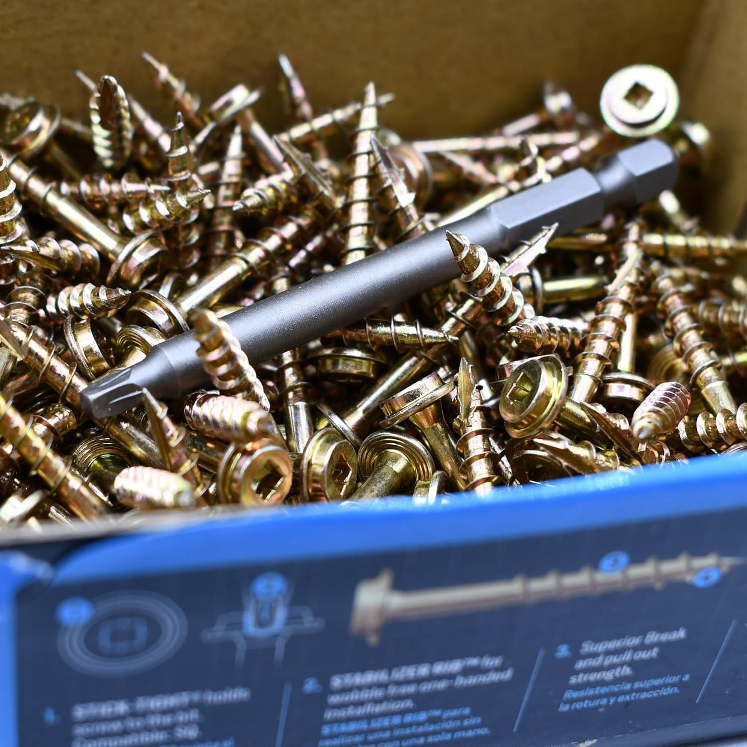 Velocity 1 1/4 Pocket Hole Screws (Size #8, 1 Lb) – Stick Tight Technology, Washer Head with Square Drive & 3" Driver Bit, Zinc Plated Screws for Wood (188 Pieces) - Image 6