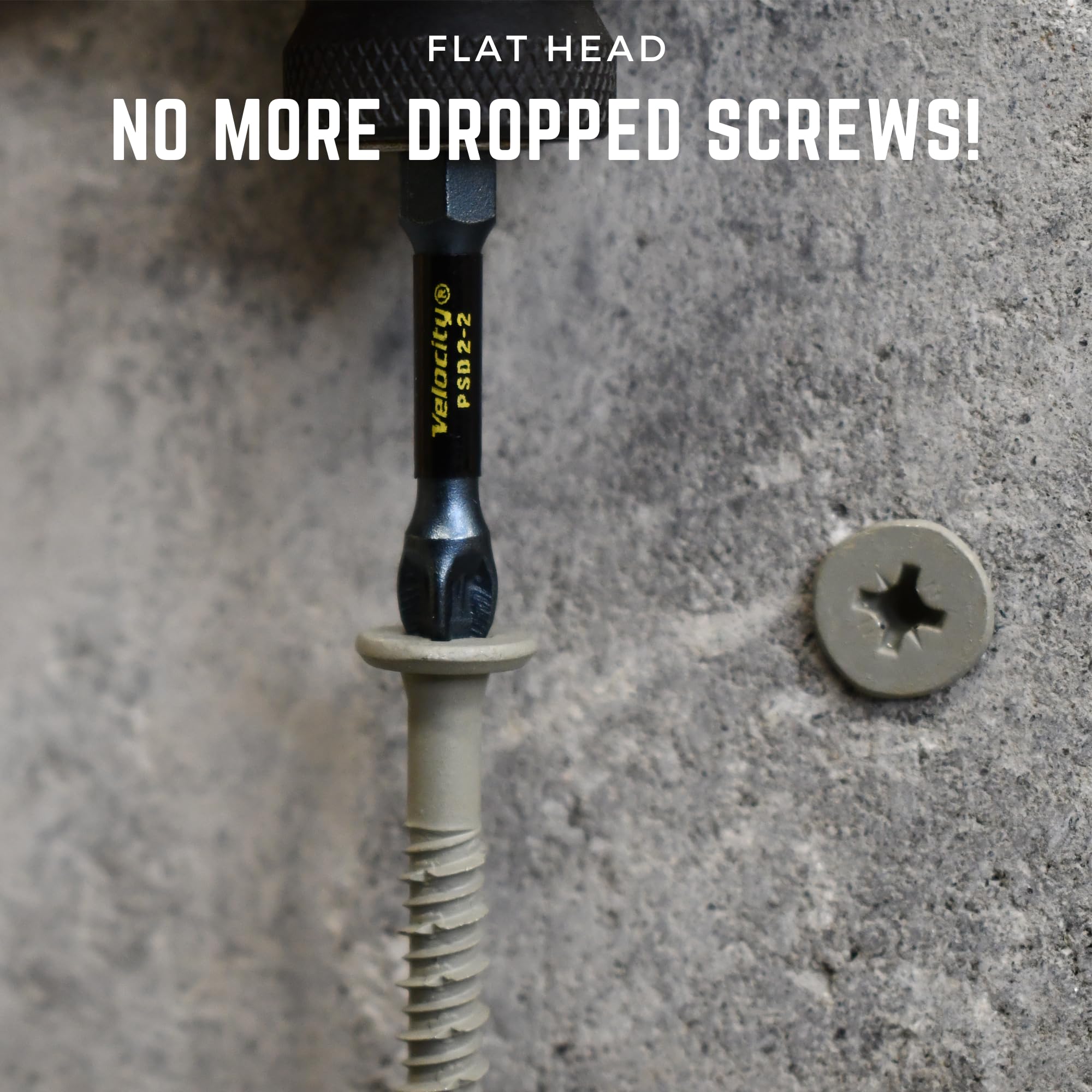 Velocity 2 1/4 Concrete Screws Set (Flat Head, 1/4") – Includes 12 Pcs High-Performance Masonry Screws, Stick Tight Technology, 1 PSD ACR Drive Bit and 1 Carbide Concrete Drill Bit Brick Screws - Image 6
