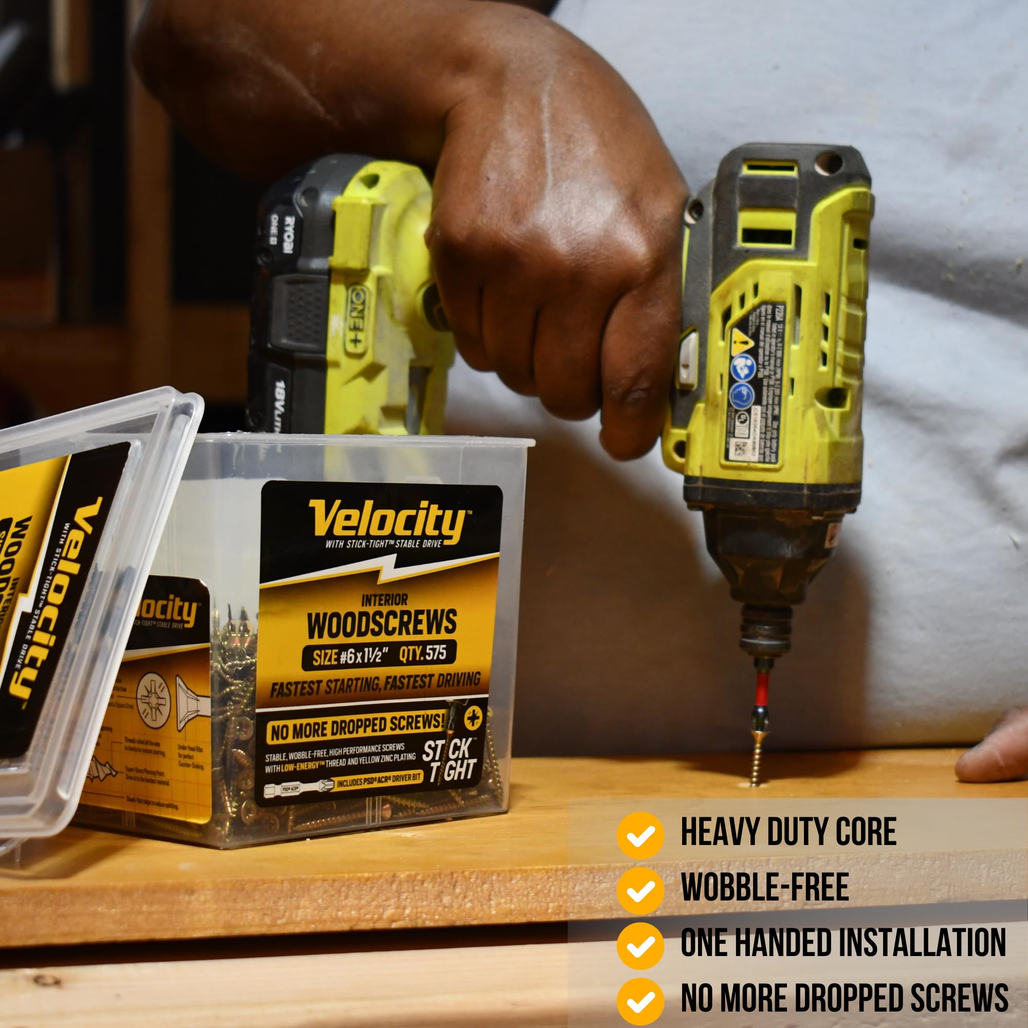 Velocity Interior 1 1/2 Wood Screws Contractor Pack (Size #10, 425 Pcs) – Self Tapping Screws with Phillips bits, Stick Tight Technology, Carbon Steel with Zinc Plating, Durable Storage Organizer - Image 3