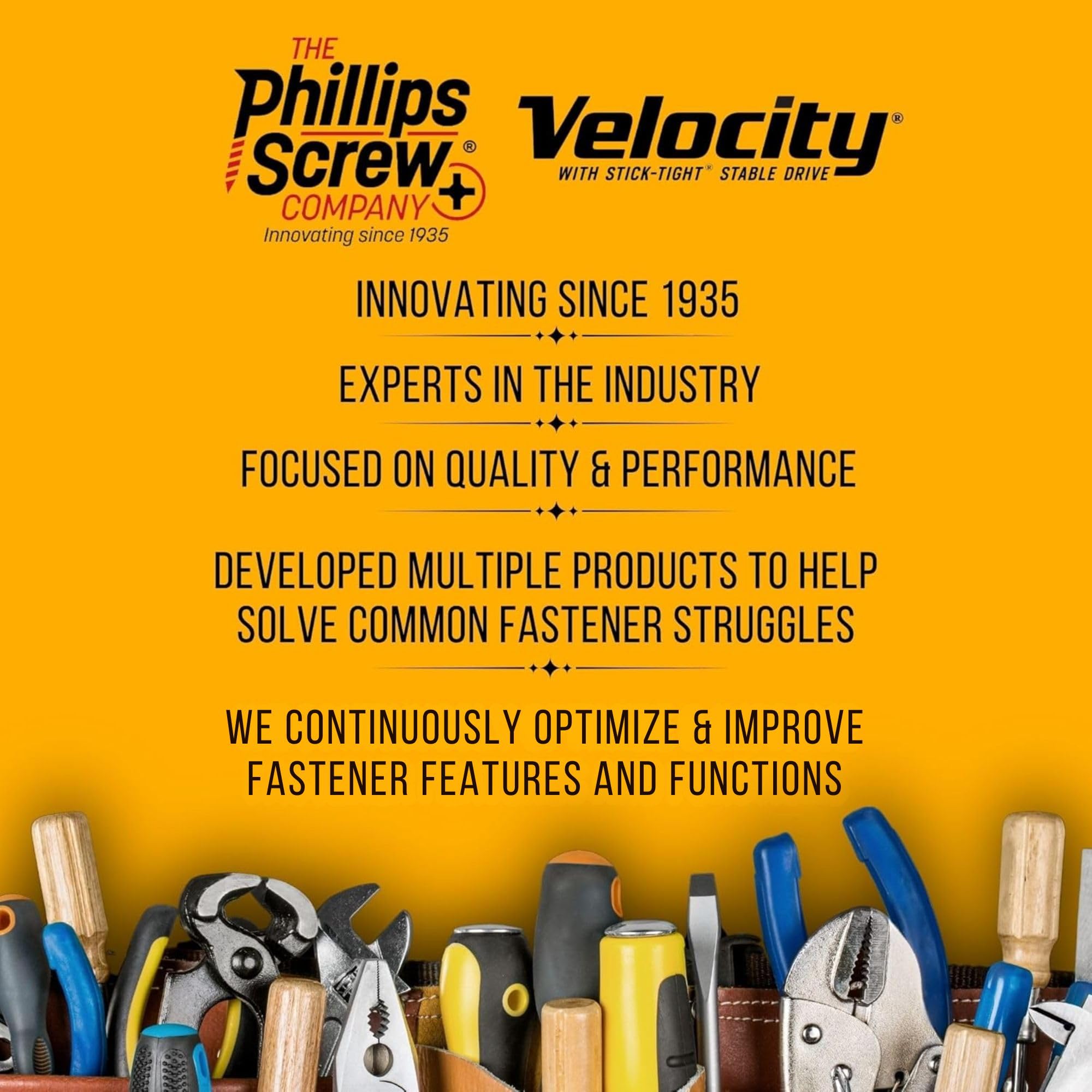 Velocity Interior 1 1/2 Wood Screws Contractor Pack (Size #10, 425 Pcs) – Self Tapping Screws with Phillips bits, Stick Tight Technology, Carbon Steel with Zinc Plating, Durable Storage Organizer - Image 6